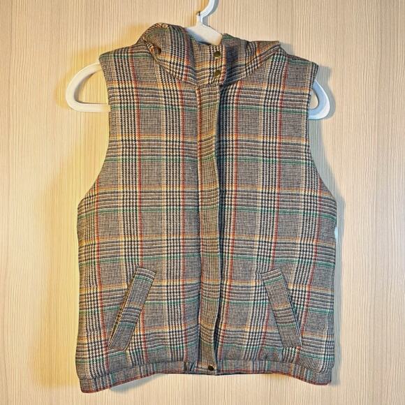 Etcetera Tan Plaid Hooded Puffer Vest NWT - Picture 4 of 11